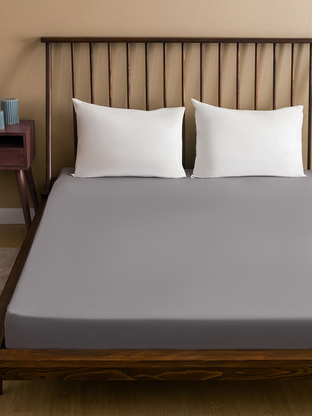 Gri Düz Pamuklu Lastikli Çift Kişilik Çarşaf 160x200x30 cm