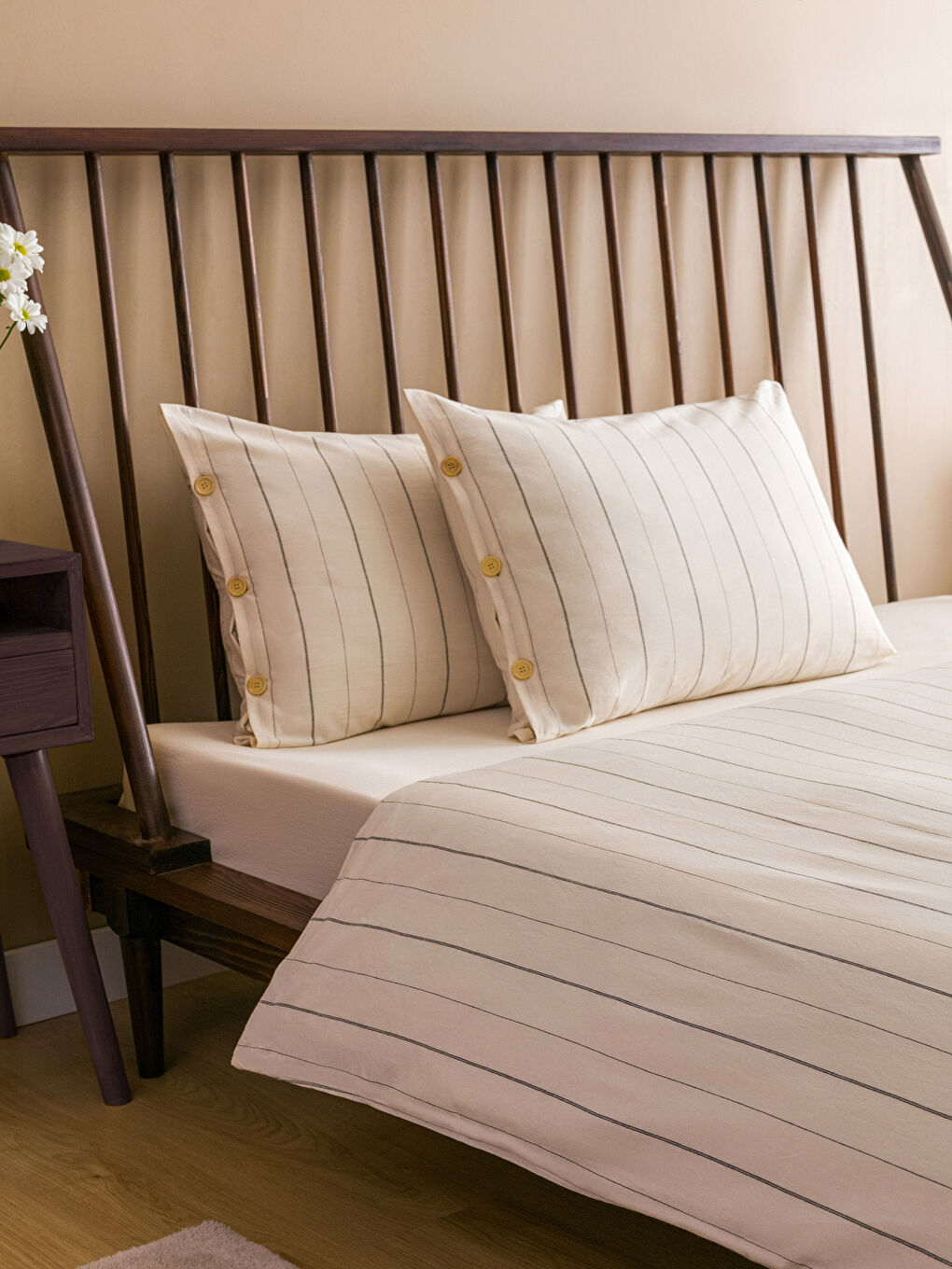 Ekru Çizgili Çift Kişilik Nevresim Takımı-1