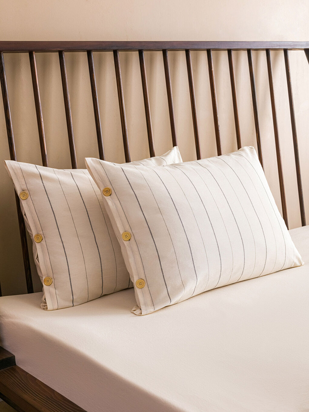 Ekru Çizgili Çift Kişilik Nevresim Takımı-2