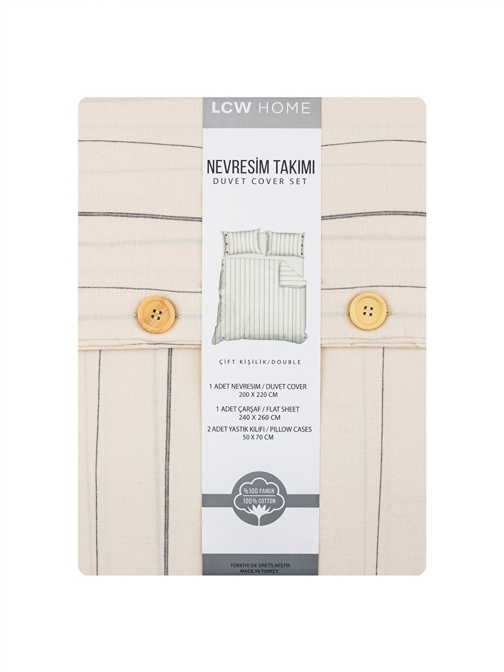 Ekru Çizgili Çift Kişilik Nevresim Takımı-6