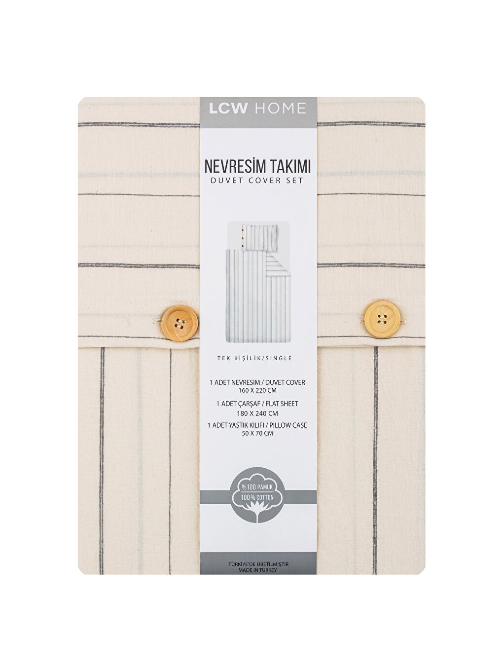 Ekru Çizgili Tek Kişilik Nevresim Takımı-7