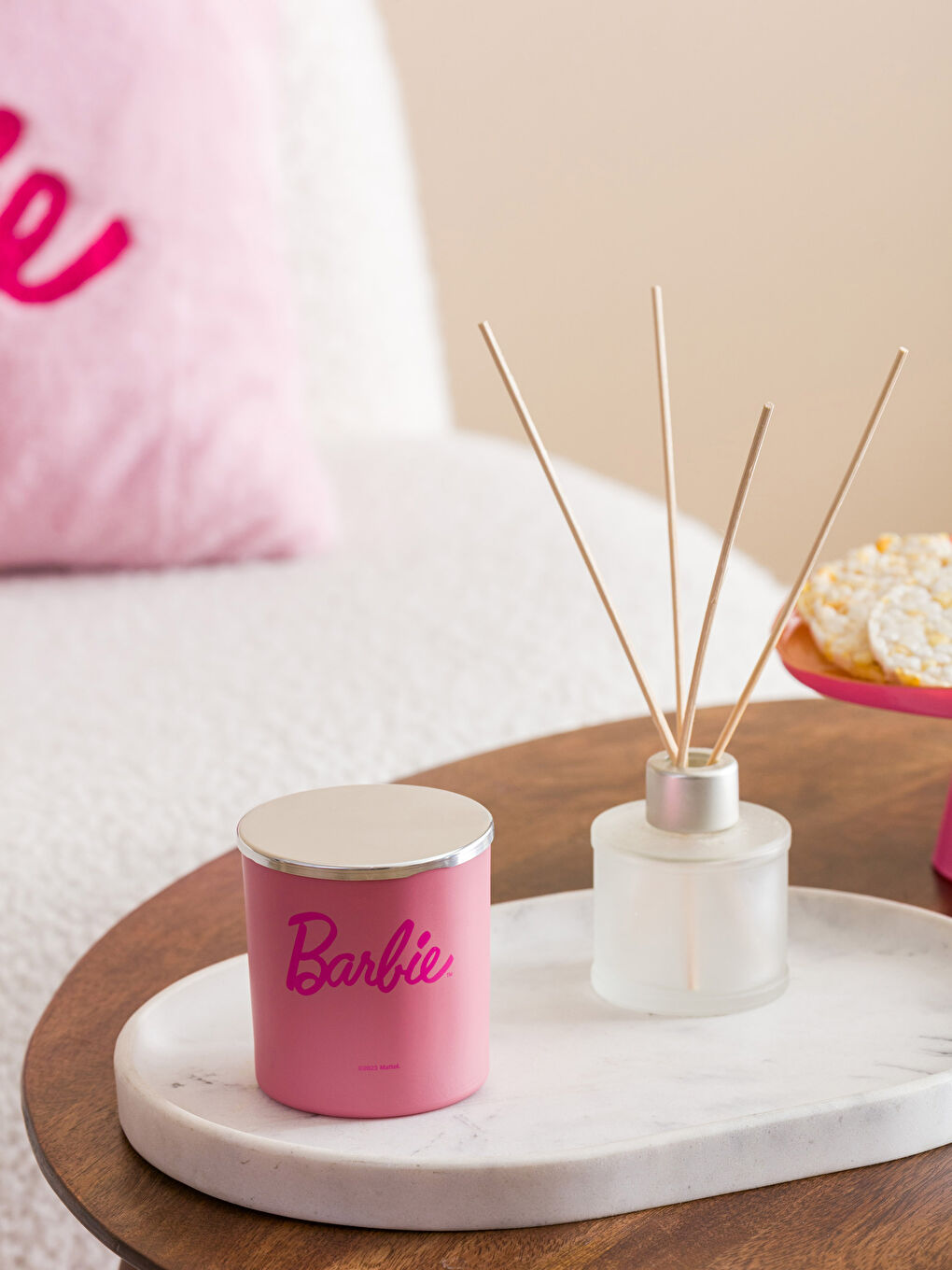 Pembe Barbie Baskılı Kapaklı Mum-2