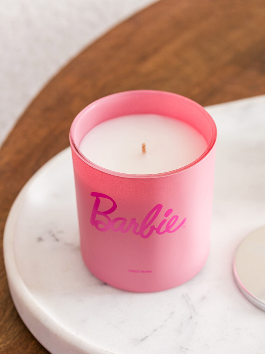 Pembe Barbie Baskılı Kapaklı Mum-3