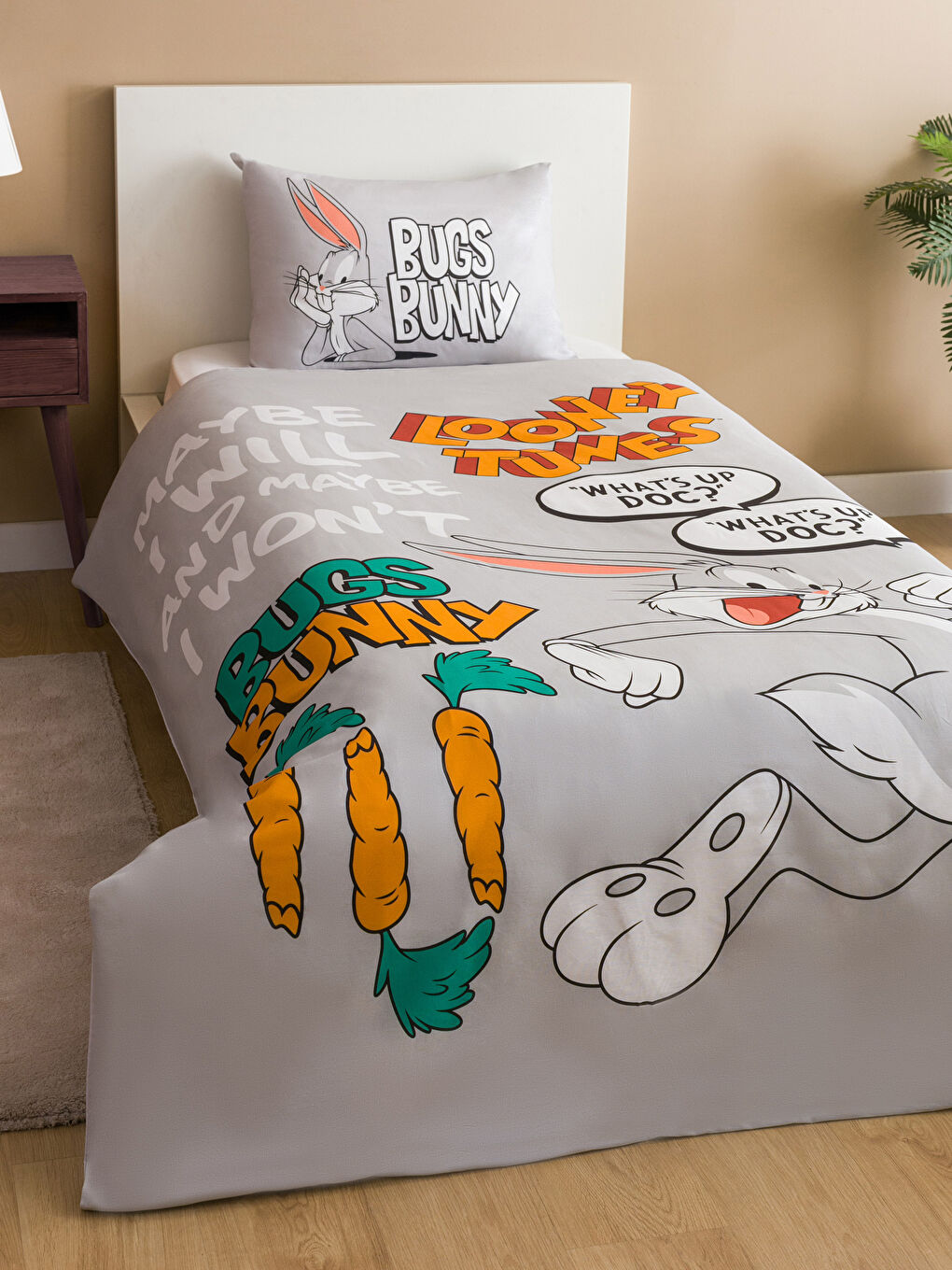 Karışık Bugs Bunny Baskılı Tek Kişilik Nevresim Seti