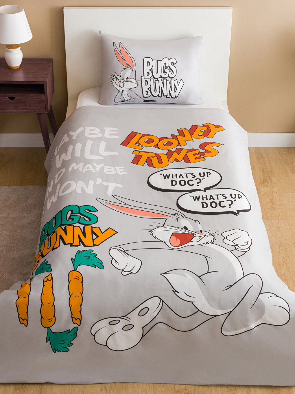 Karışık Bugs Bunny Baskılı Tek Kişilik Nevresim Seti-1
