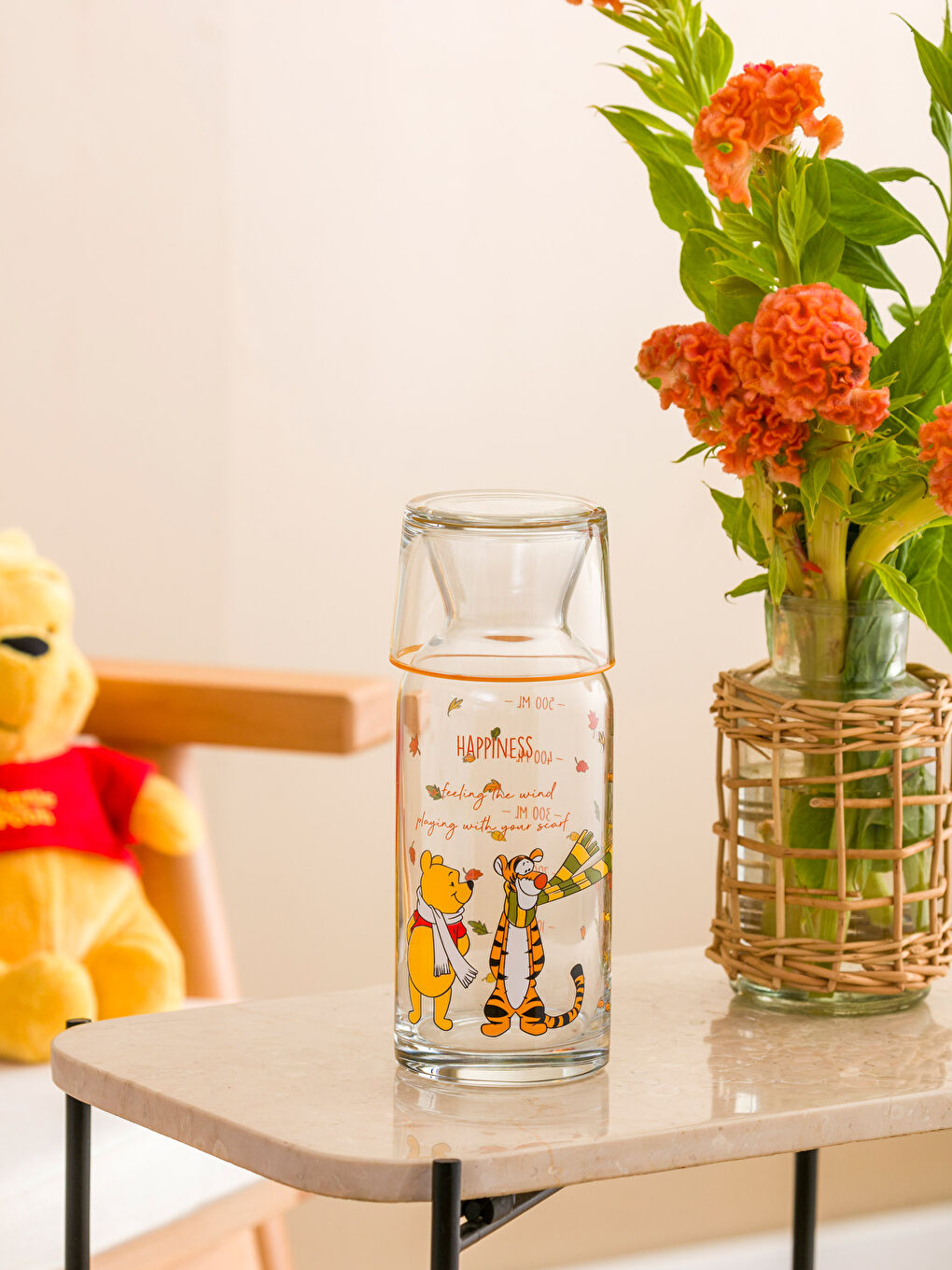 LCW HOME Karışık Baskılı Winnie the Pooh Baskılı Bardak Kapaklı Cam Karaf Sürahi 700 Ml - 3