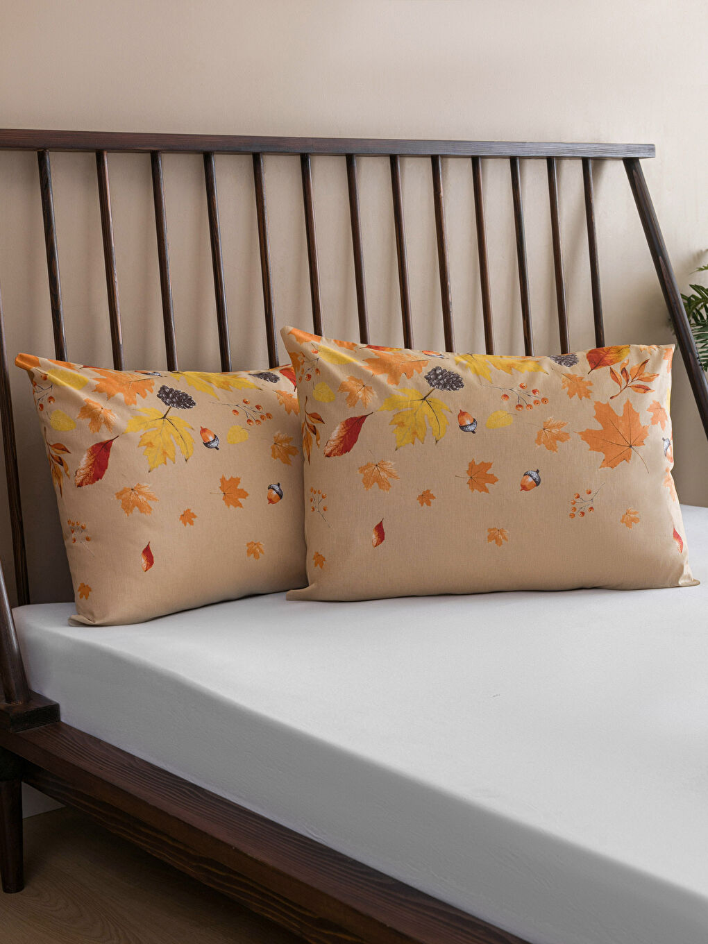 Karışık Yaprak Baskılı Pamuklu Yastık Kılıfı 2'li 50x70 cm