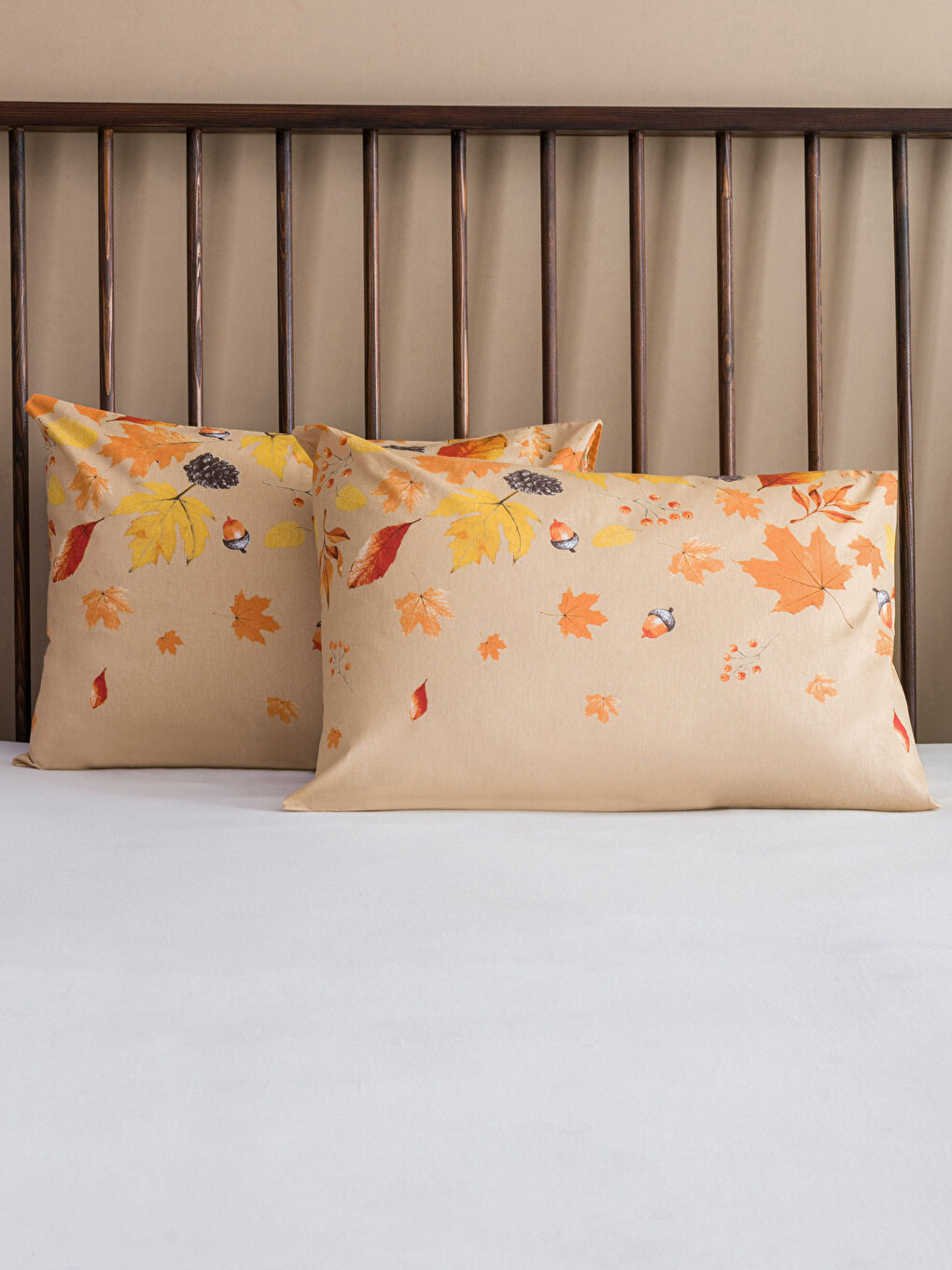 Karışık Yaprak Baskılı Pamuklu Yastık Kılıfı 2'li 50x70 cm-1