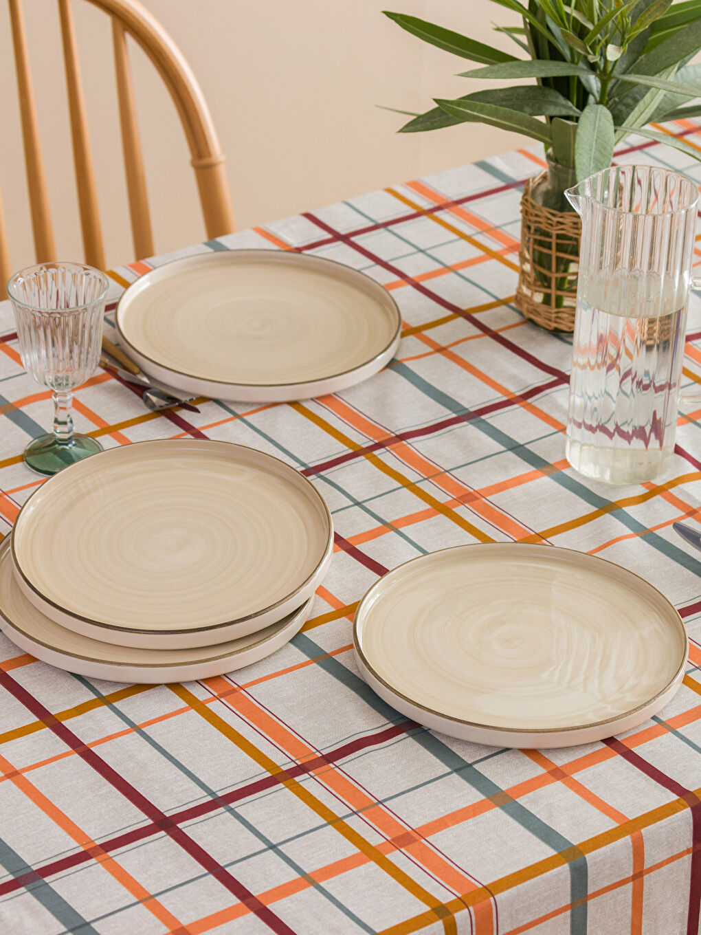 Bej Desenli Seramik Servis Tabağı 4'lü 26 cm