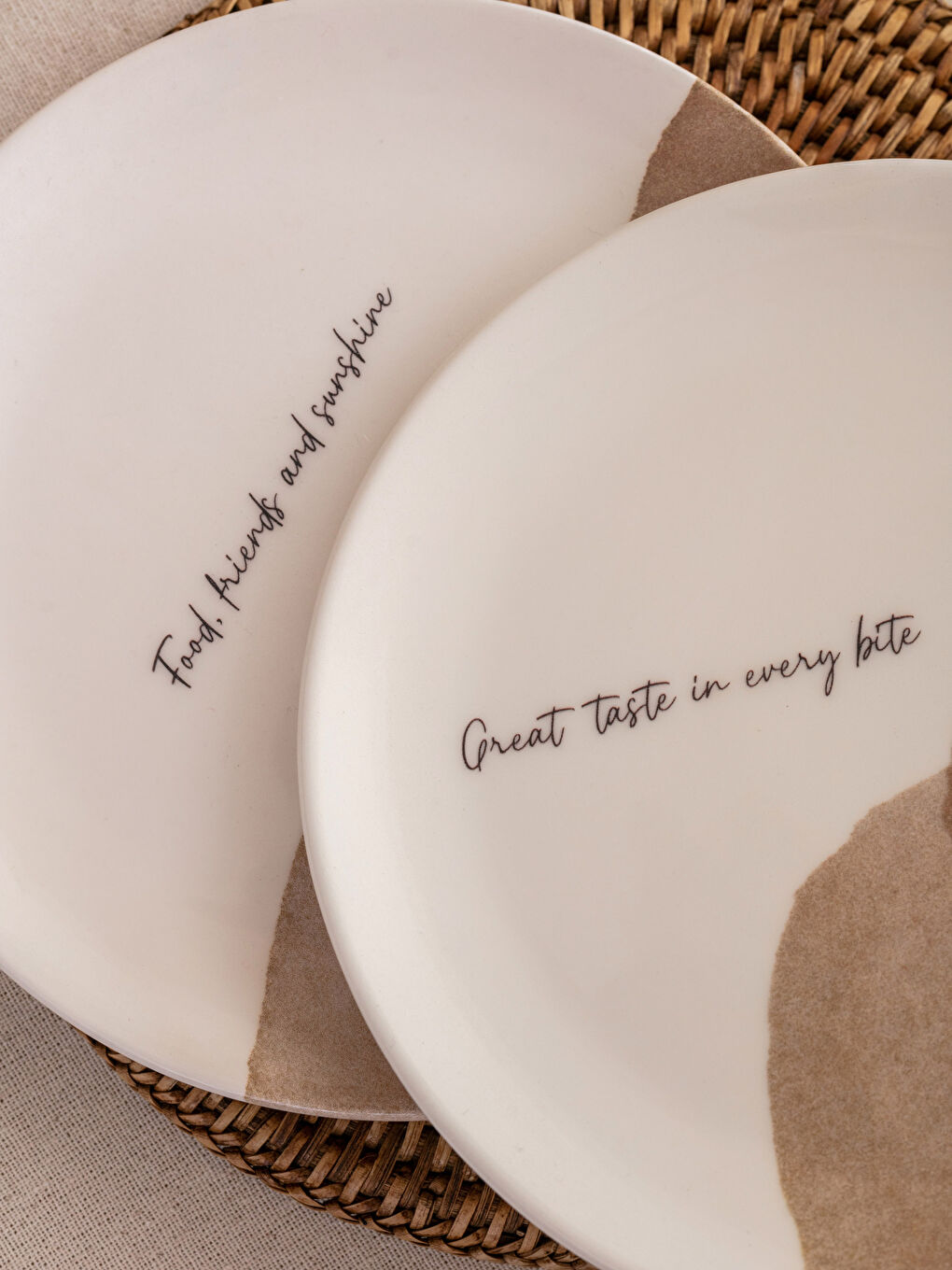 Bej Baskılı Seramik Pasta Tabağı Seti 4'lü-2