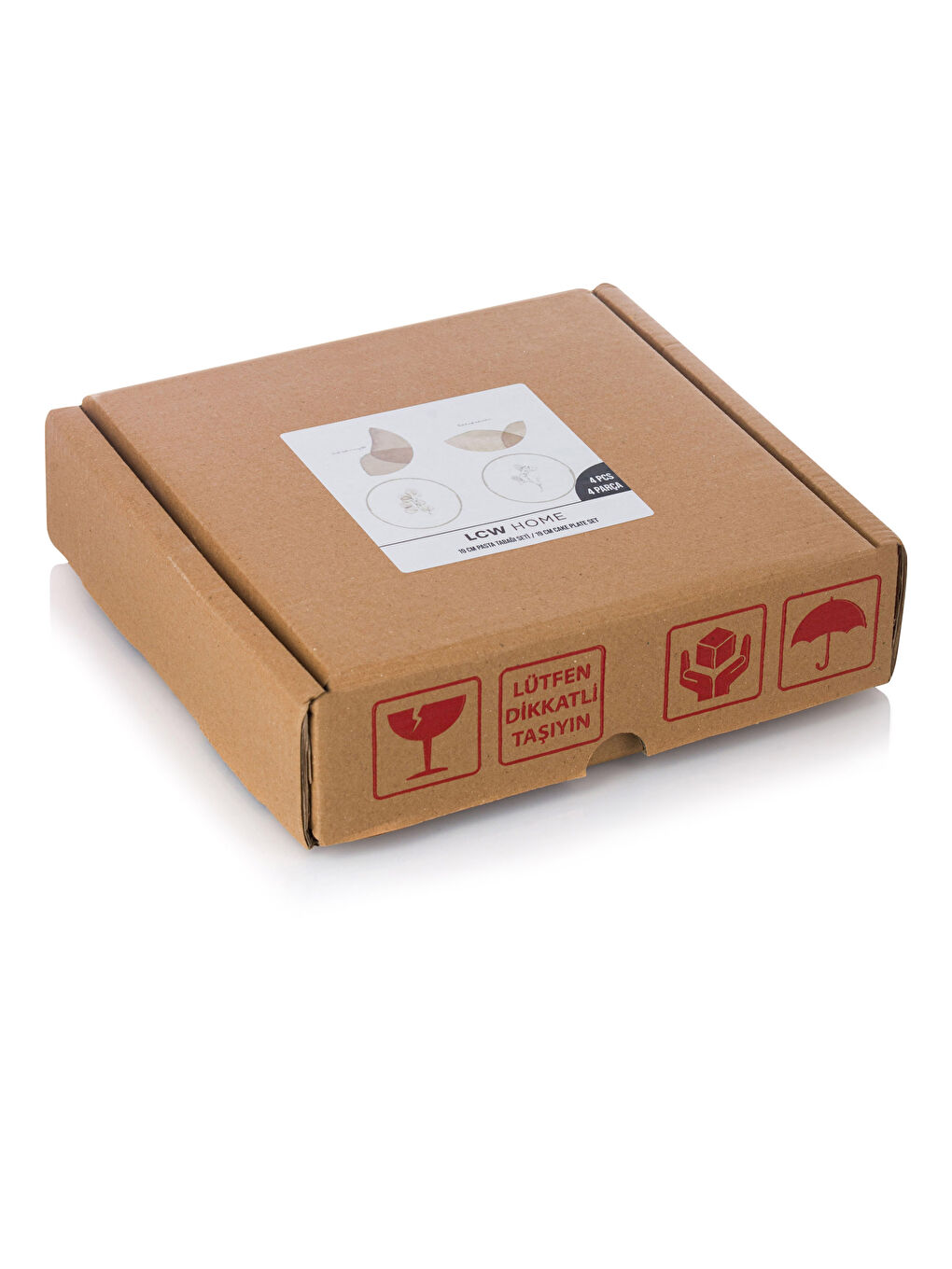 Bej Baskılı Seramik Pasta Tabağı Seti 4'lü-3