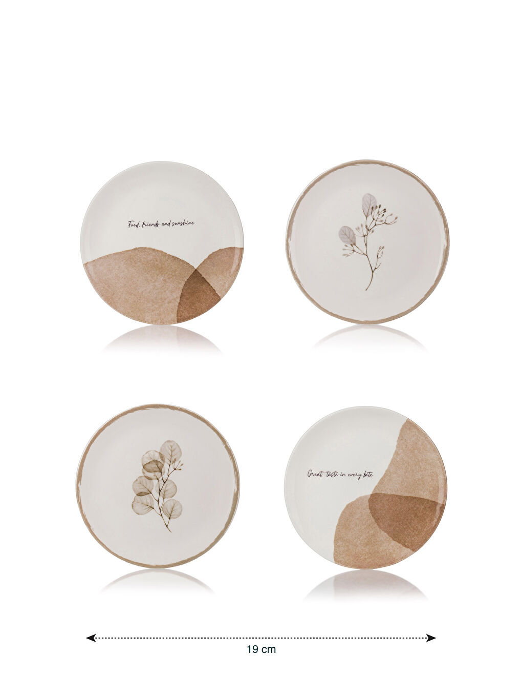 Bej Baskılı Seramik Pasta Tabağı Seti 4'lü-5