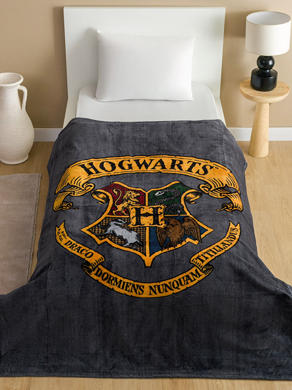 Karışık Hogwarts Baskılı Tek Kişilik Battaniye 150x200 cm-1