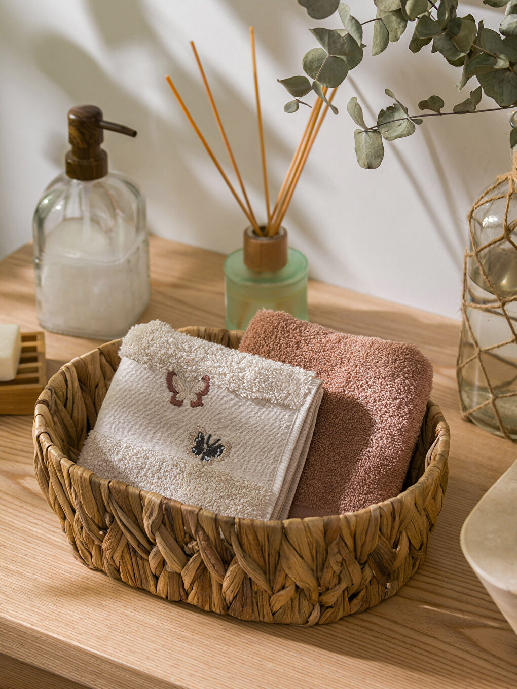 Bej Desenli Pamuklu El Havlusu 2'li  30x50 cm-1