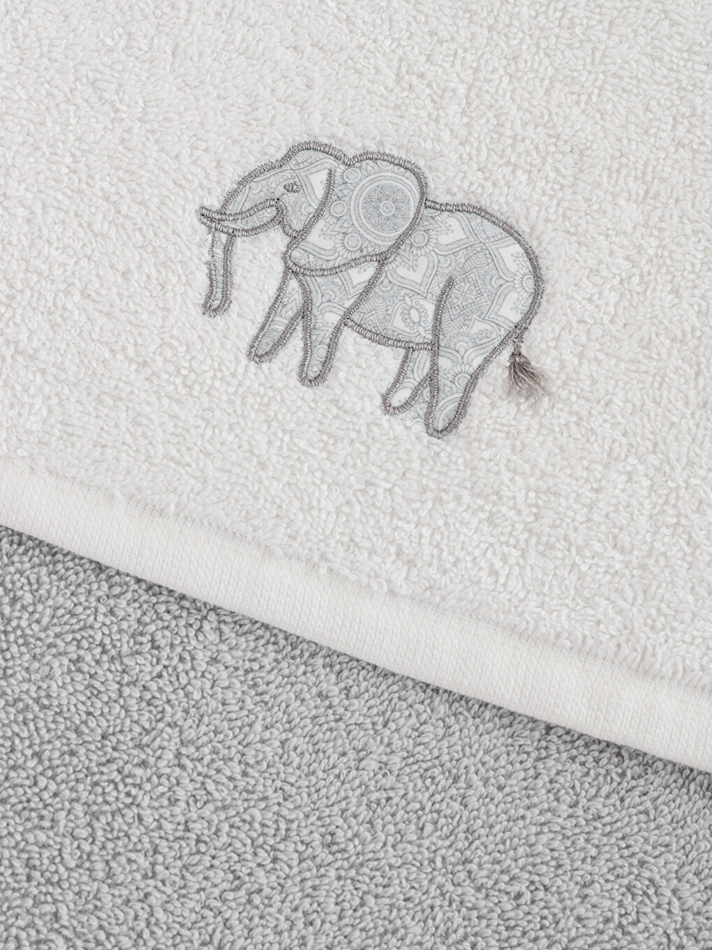 Ekru Fil Nakışlı El Havlusu 2'li 30x50 cm-3