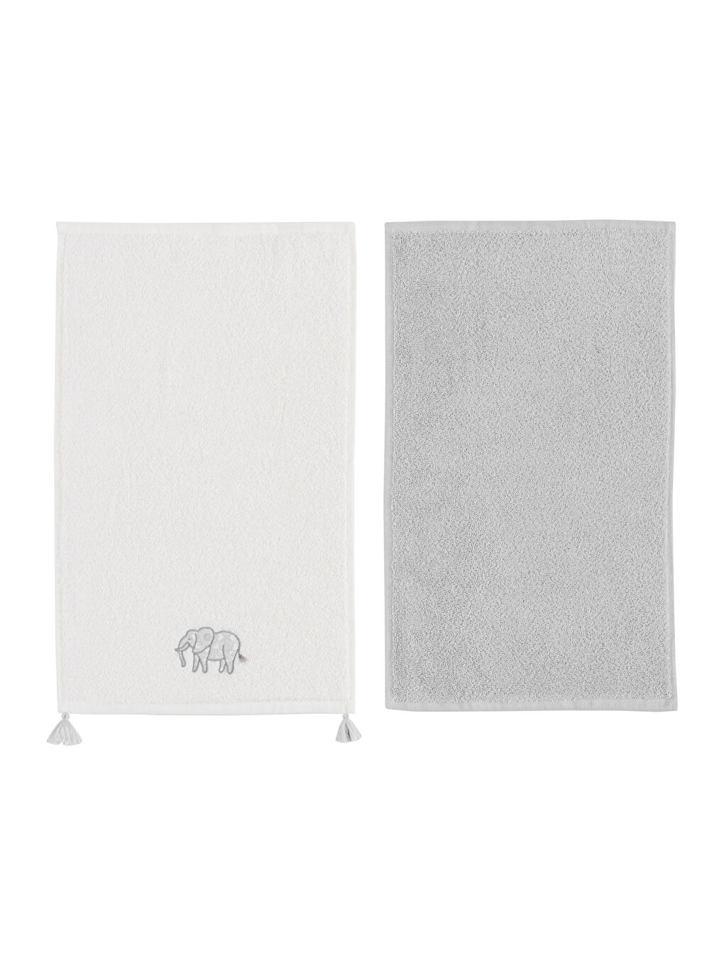 Ekru Fil Nakışlı El Havlusu 2'li 30x50 cm-5