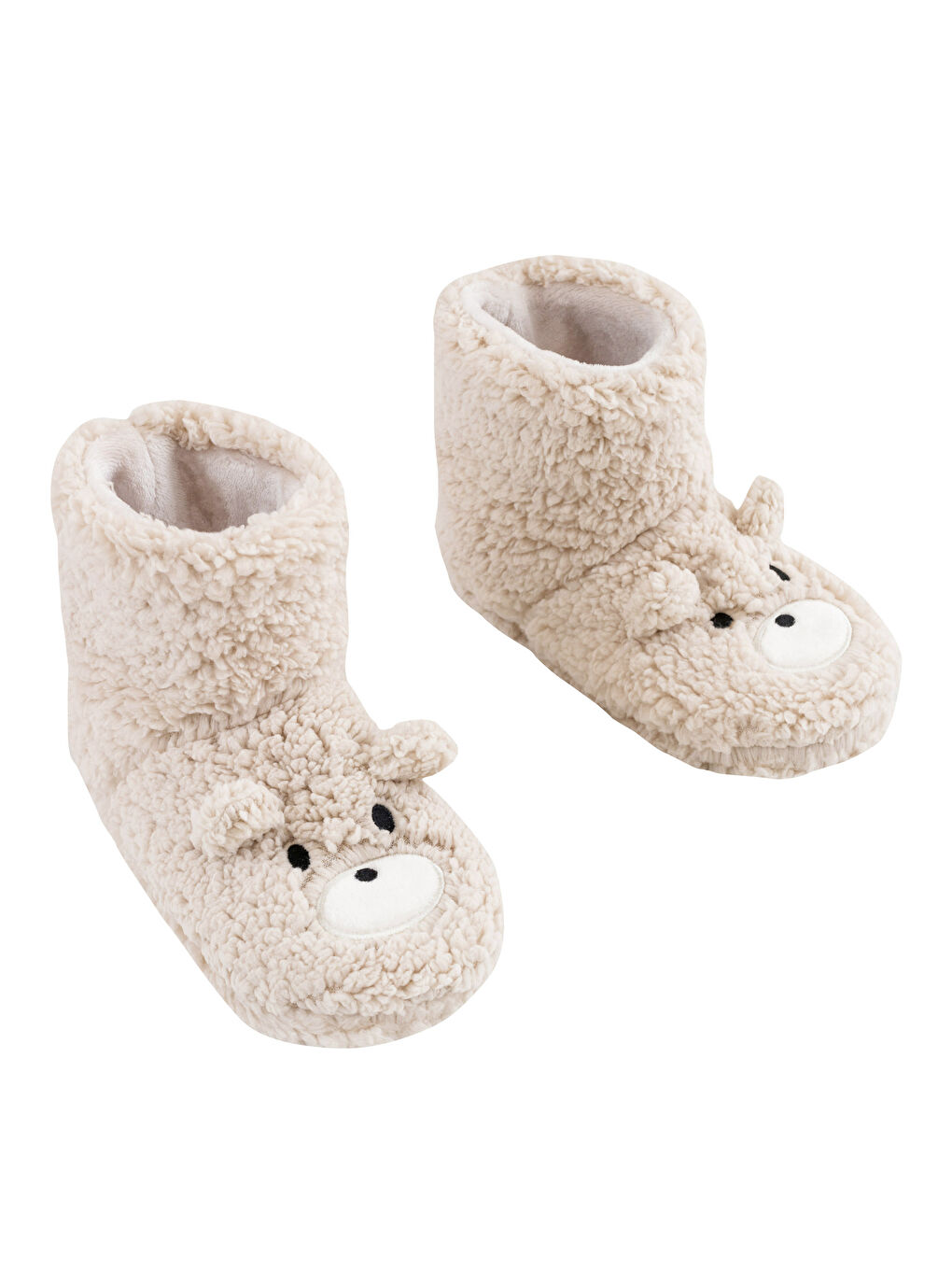 Ekru 3D Detaylı Nakışlı Pelüş Kadın Ev Botu-5