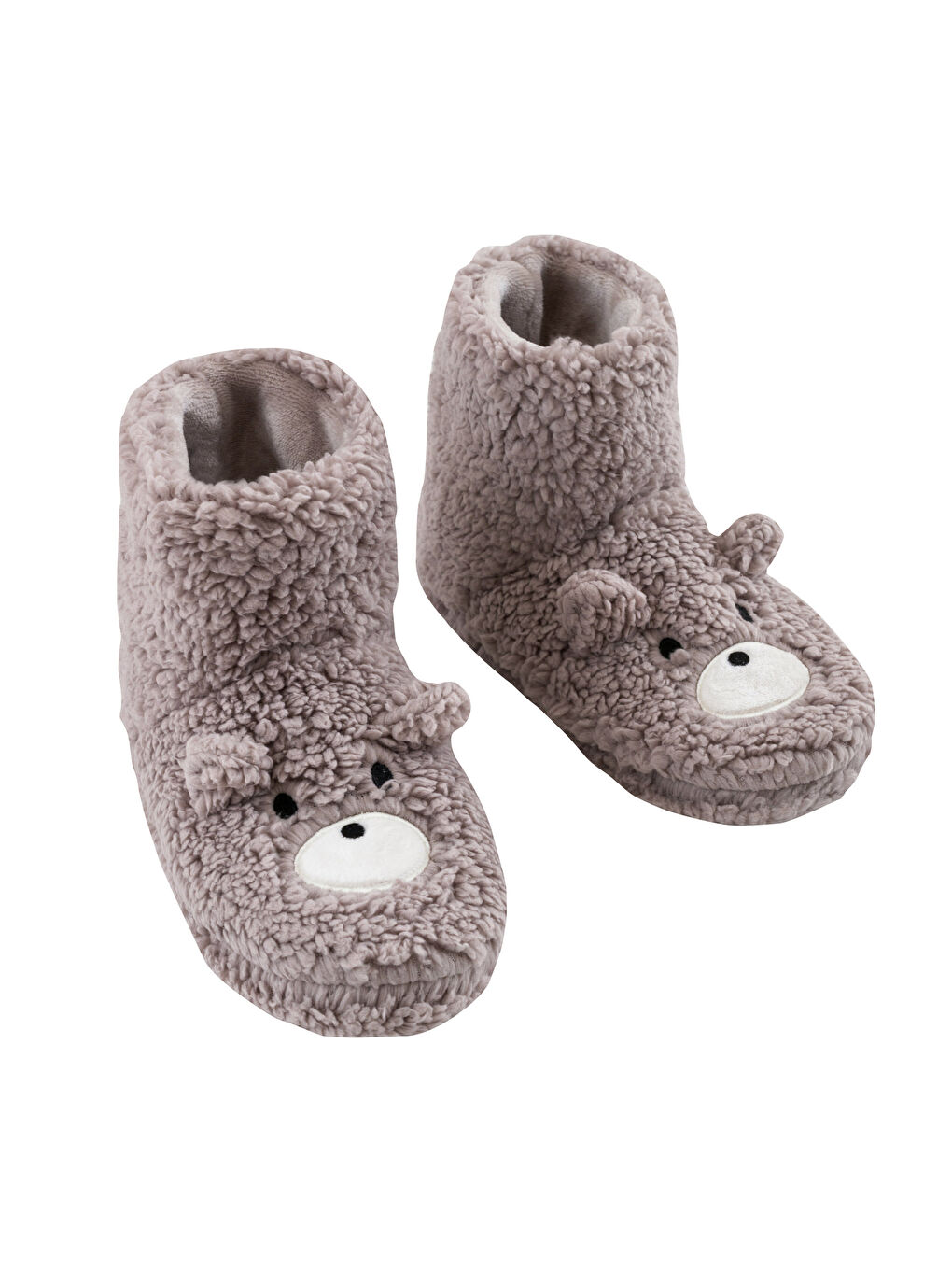 Gri 3D Detaylı Nakışlı Pelüş Kadın Ev Botu-10