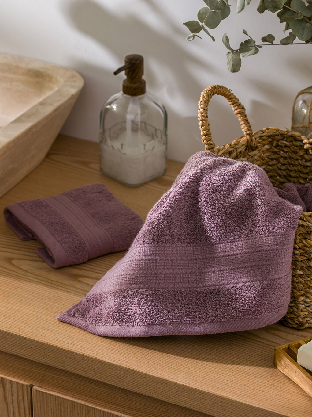 Mor Çizgili Pamuklu Havlu Seti 2'li-1