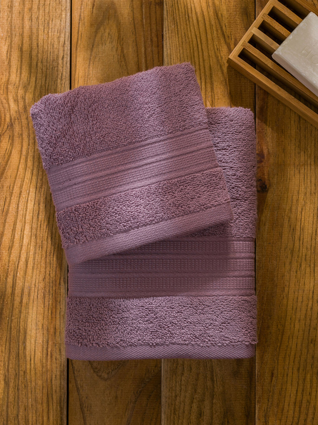 Mor Çizgili Pamuklu Havlu Seti 2'li-2