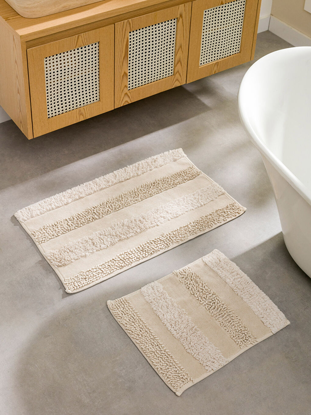 Kahverengi Çizgi Desenli Banyo Paspası 2'li