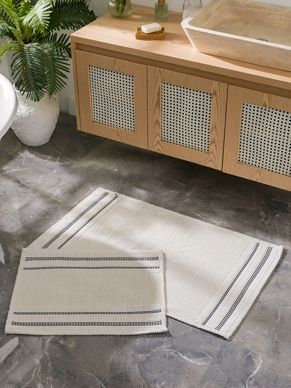 LCW HOME Striped Bath Mat Set of 2 -W3FP76Z8-LRA