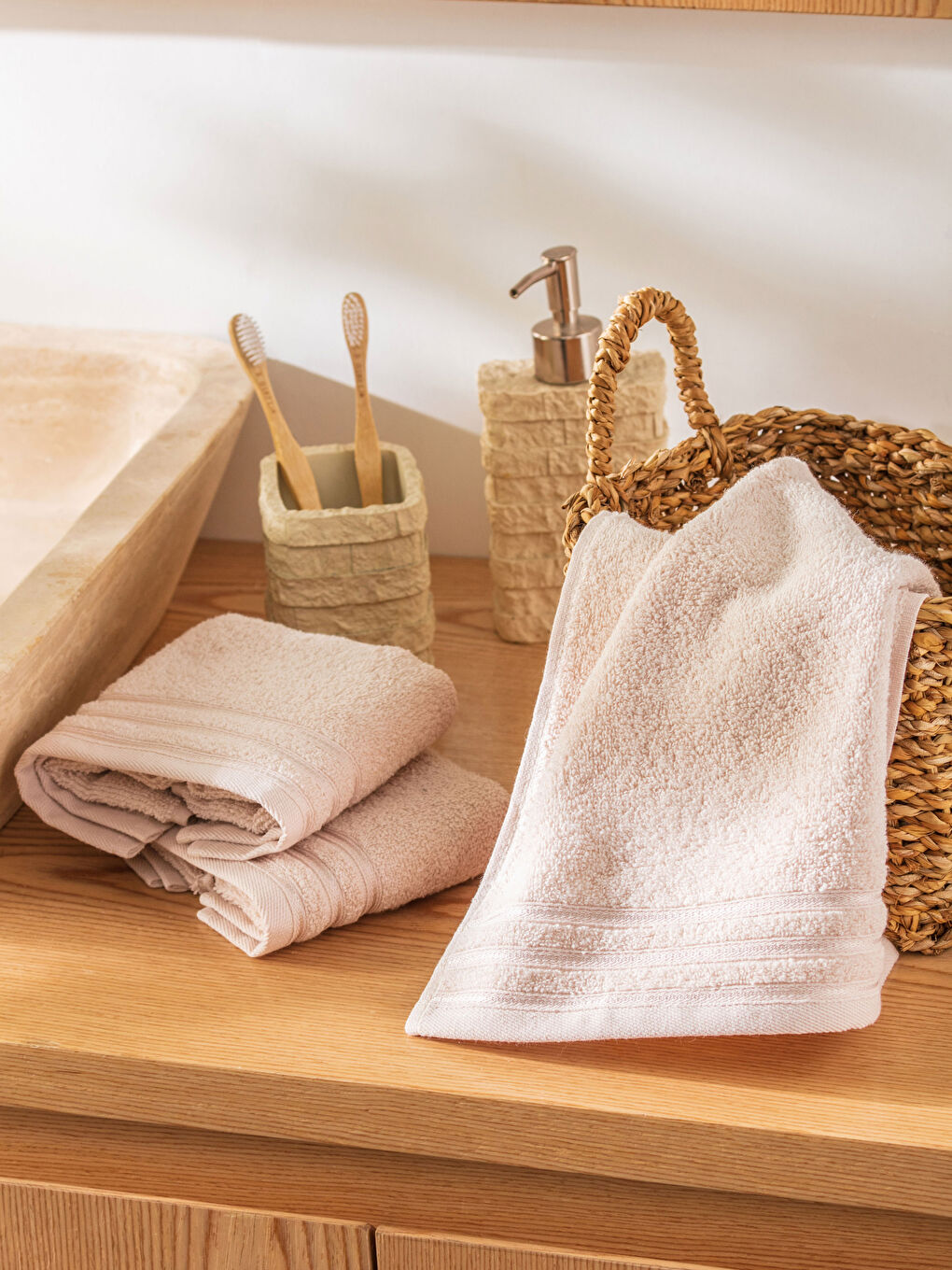 Ekru Düz Pamuklu Havlu Seti 3'lü