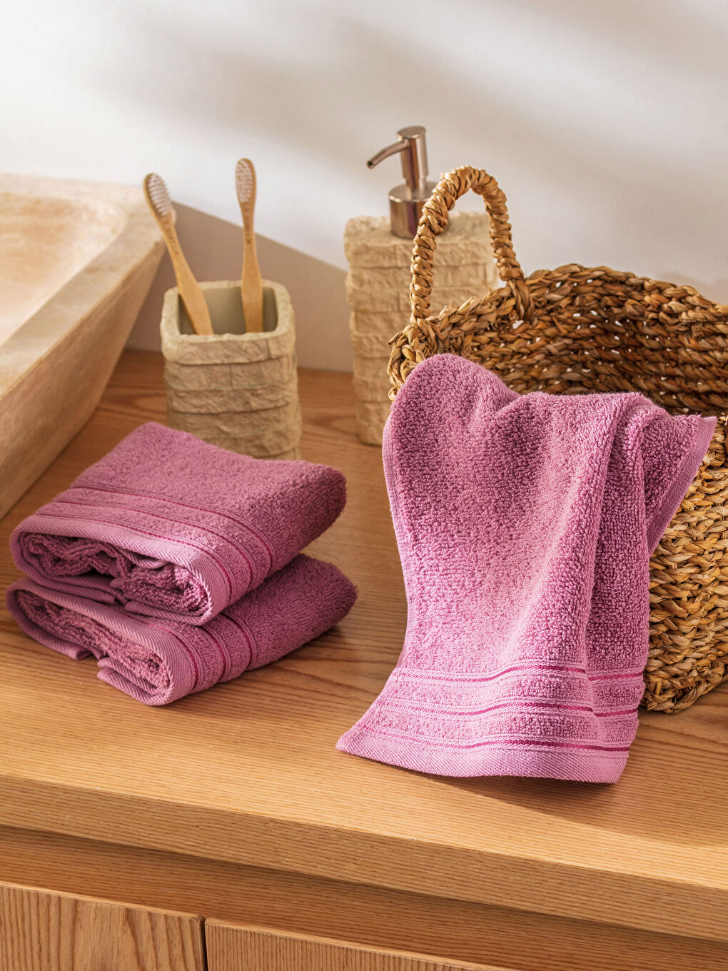 Mürdüm Pamuklu El Havlusu Seti 3'lü