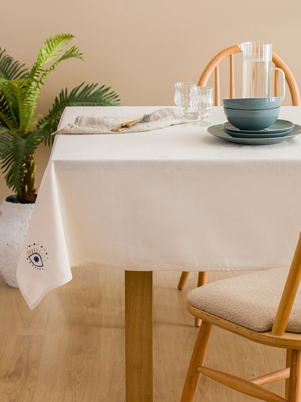 Lace Trimmed Cotton Tablecloth 150x150 cm -W3FQ64Z8-V4G