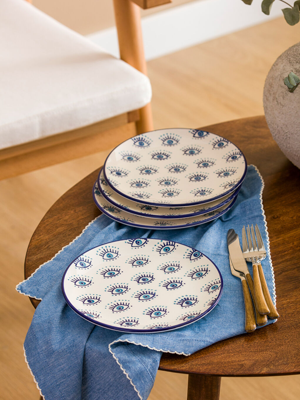 Mavi Göz Baskılı Seramik Pasta Tabağı 4'lü