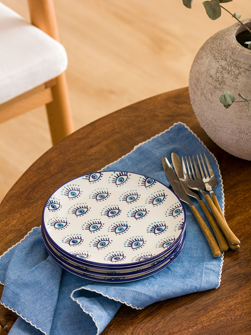 Mavi Göz Baskılı Seramik Pasta Tabağı 4'lü-1