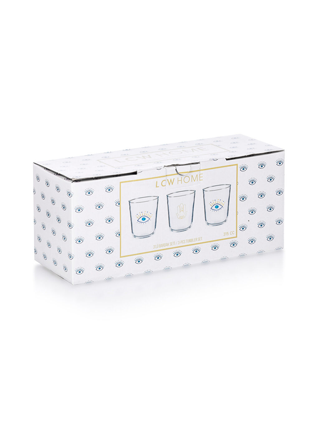 Set of 3 Eye Printed Glass Cups 315 Ml-3