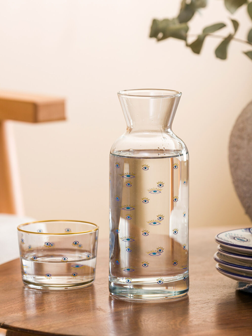 Mavi Baskılı Bardaklı Sürahi 700 ML