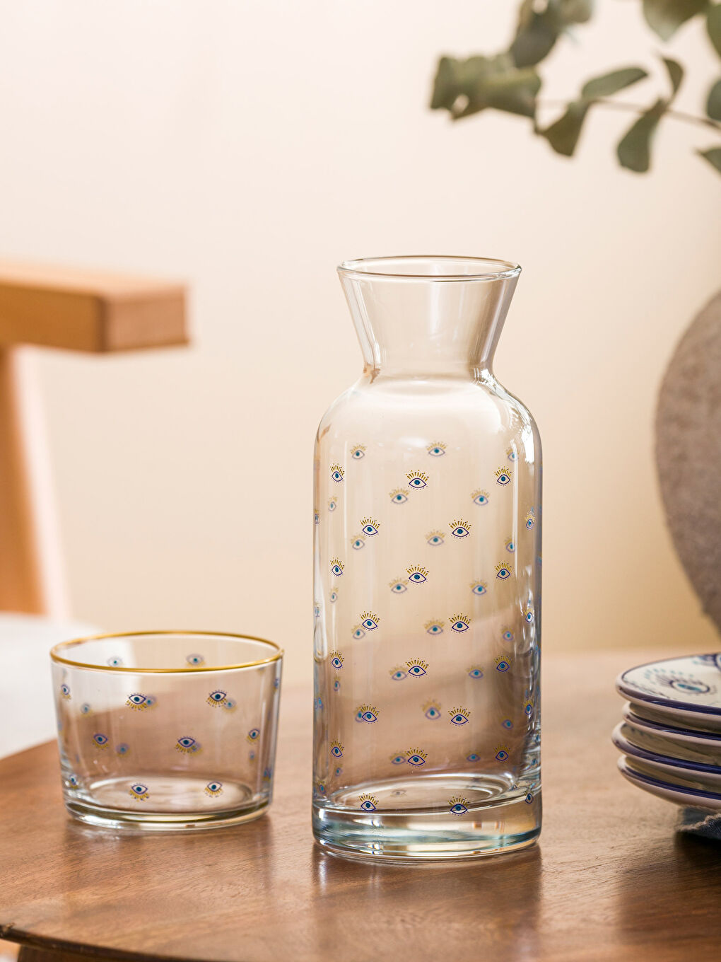 Mavi Baskılı Bardaklı Sürahi 700 ML-1