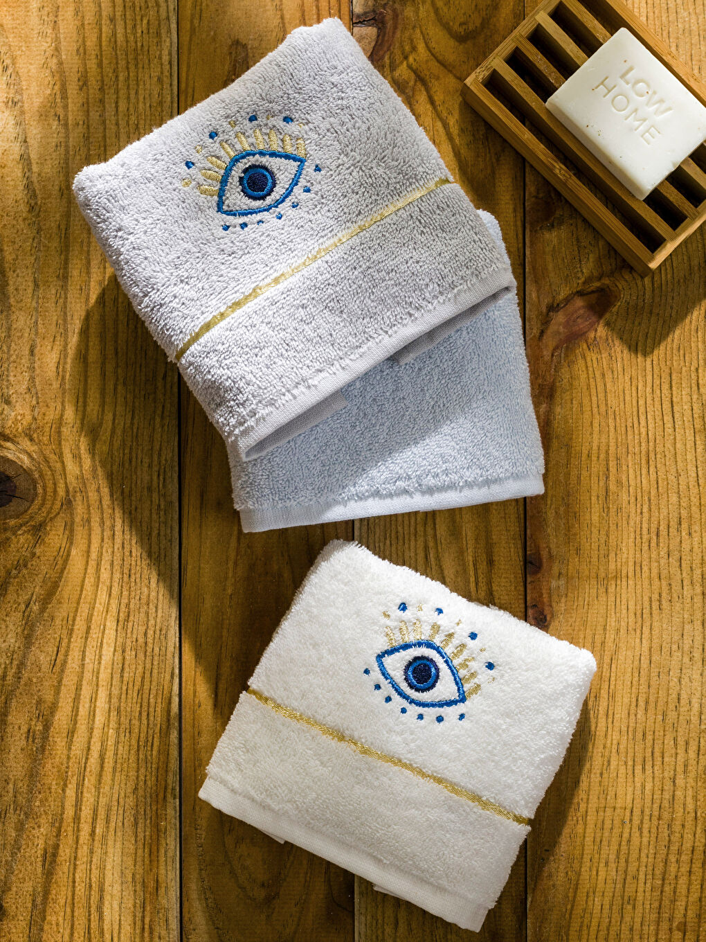 Serviette d'invité Brodée Œil Lot de 3 pièces 30x50 cm-2