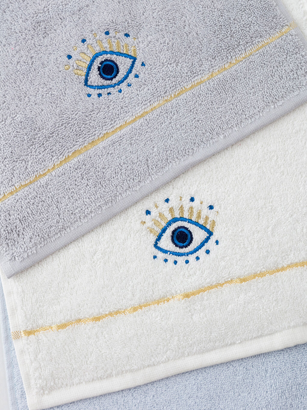 Serviette d'invité Brodée Œil Lot de 3 pièces 30x50 cm-3