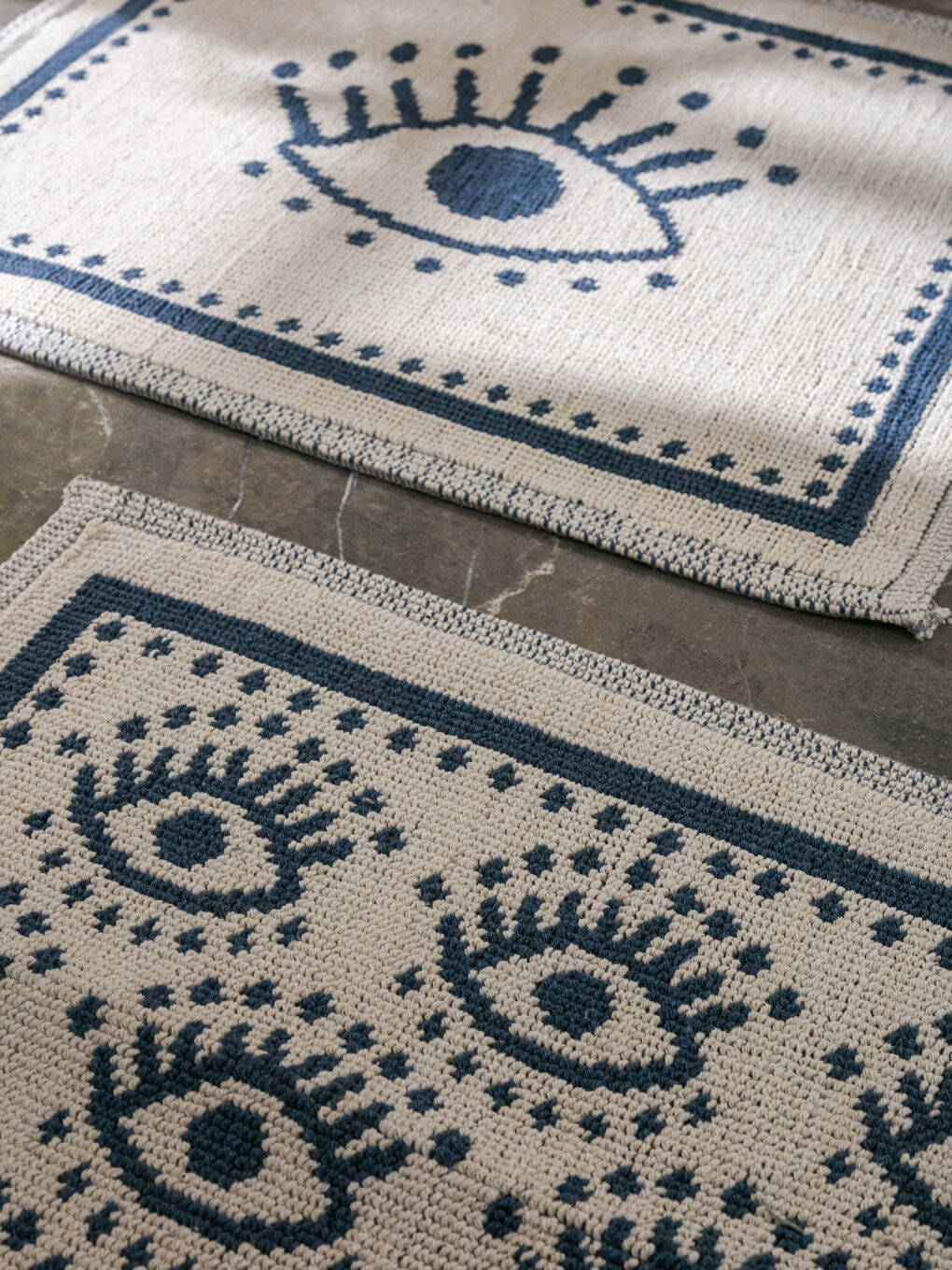 Patterned Cotton Bath Mat 2 Pieces-1