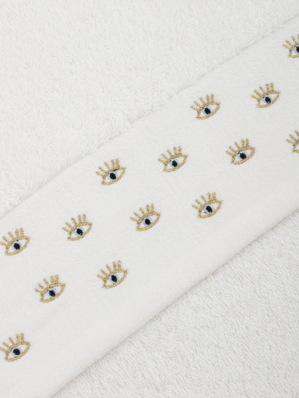 Ekru Pamuklu Göz Nakışlı Yüz Havlusu 50x80 cm-3