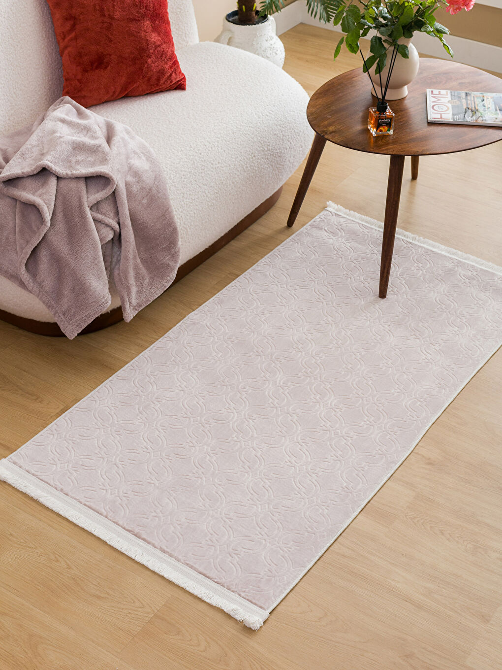 Bej Desenli Püsküllü Halı 80x150 cm