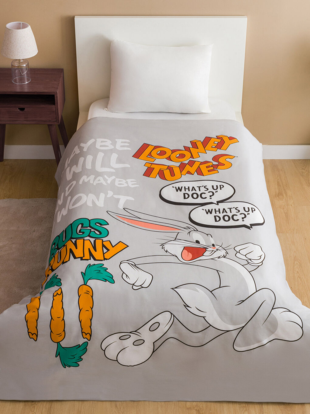 Karışık Bugs Bunny Baskılı Pamuklu Tek Kişilik Nevresim-1