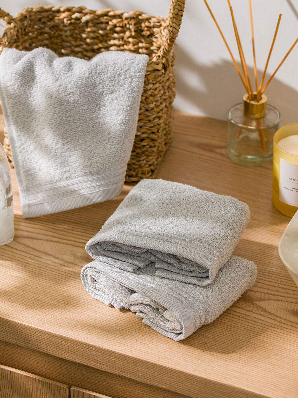 Gri Nakışlı Pamuklu El Havlusu 3'lü 30x50 cm