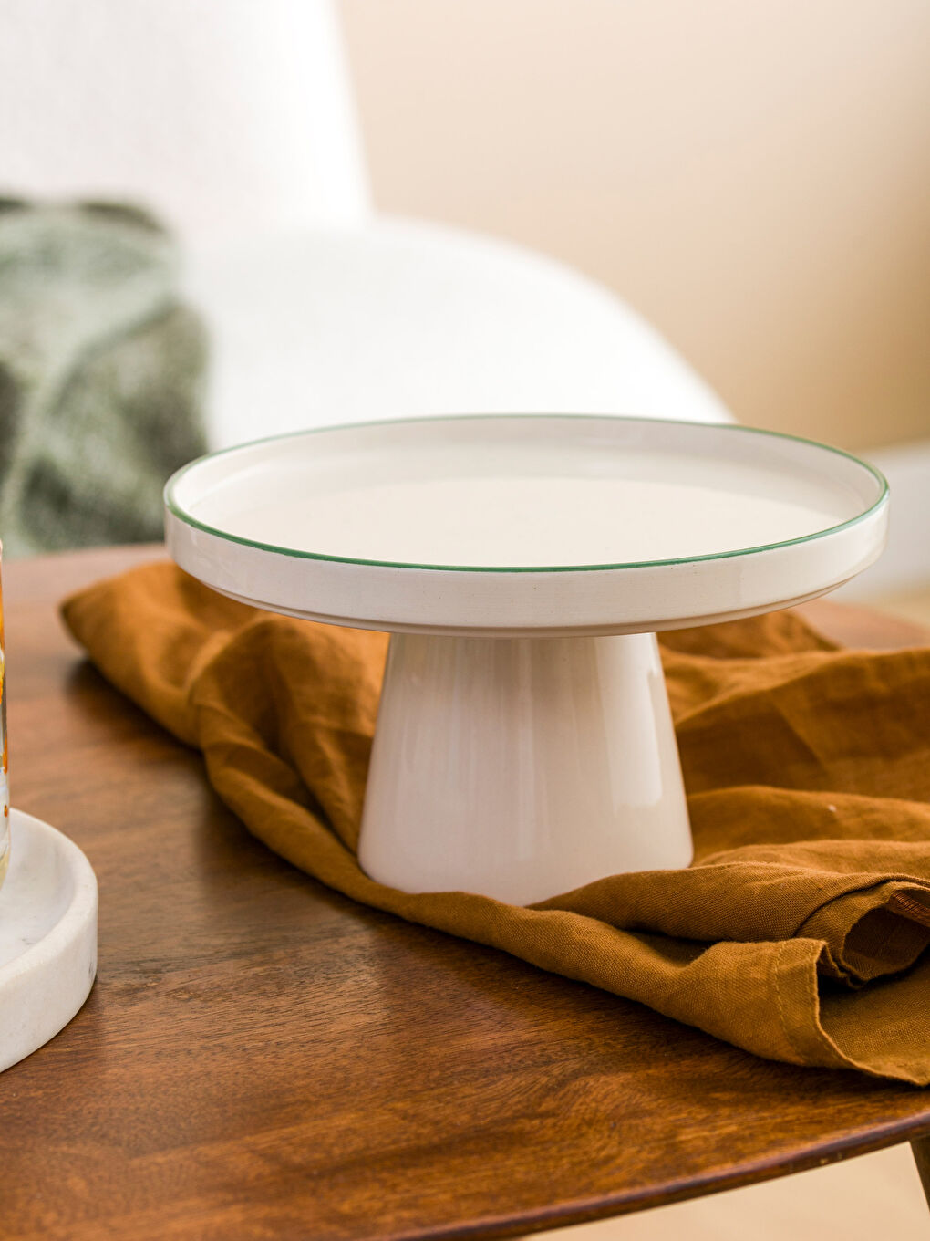 Yeşil Seramik Ayaklı Sunumluk 20 cm-2