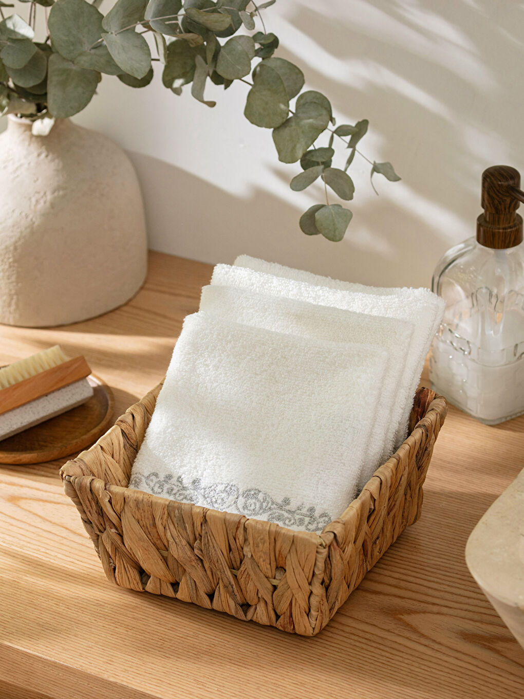 Ekru Pamuklu El Havlusu 4'lü 30x30 cm-1