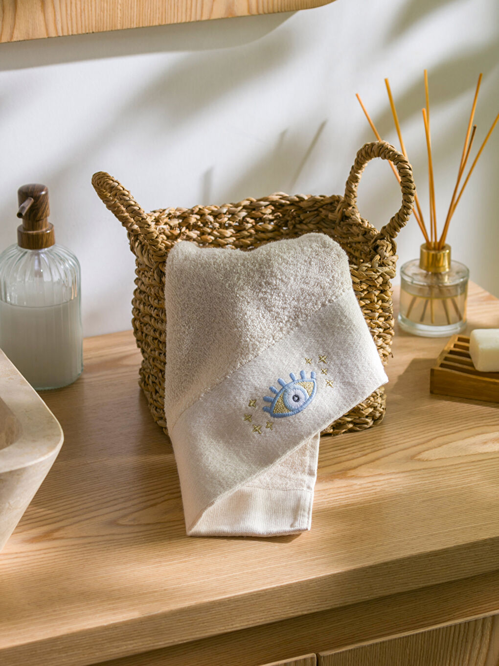 Prosop de Față Brodat cu Ochi din Bumbac 50x80 cm