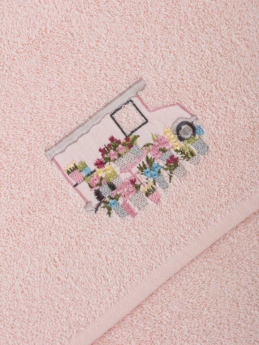 Pembe Nakışlı Pamuklu Yüz Havlusu 50x80 cm-3