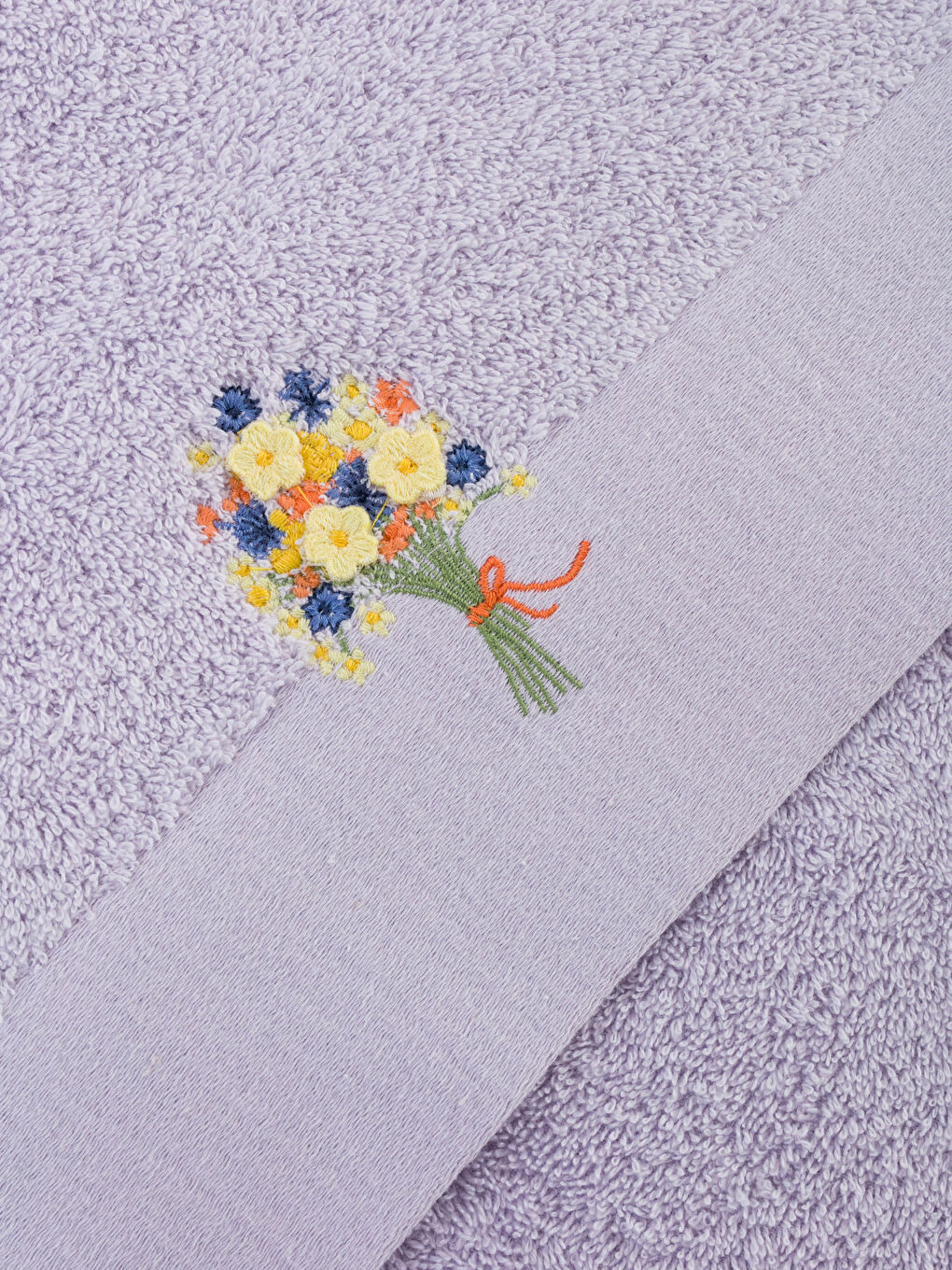 Lila Nakışlı Pamuklu Yüz Havlusu 50x80 cm-3