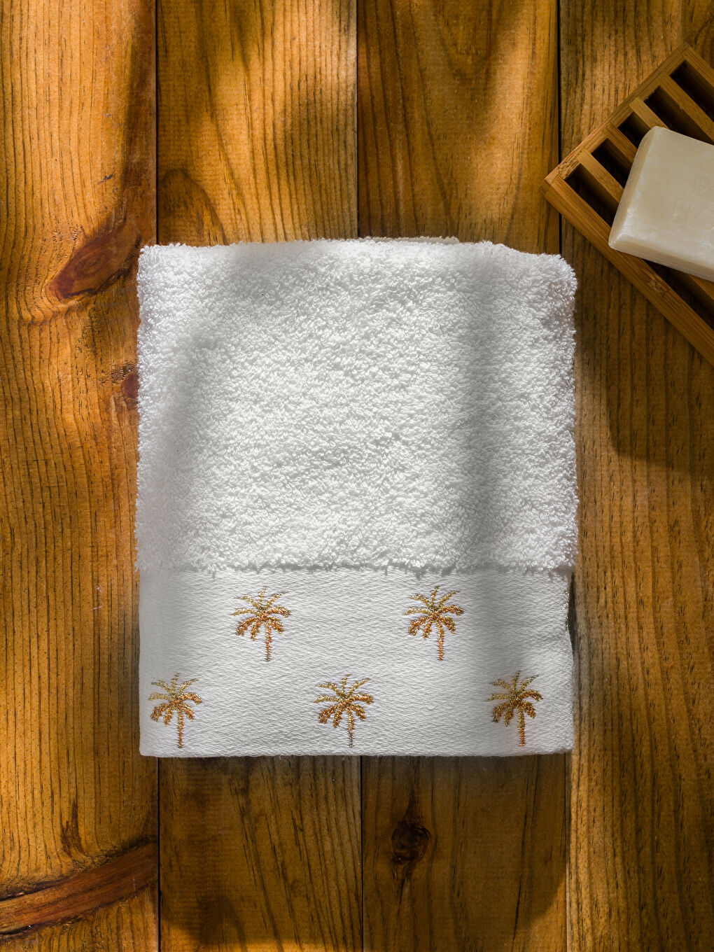 Ekru Nakışlı Pamuklu Yüz Havlusu 50x80 cm-2