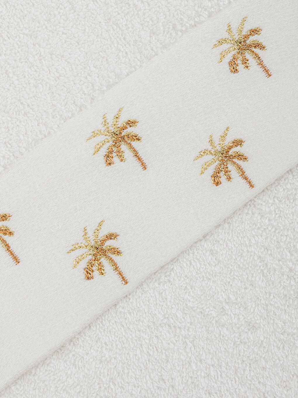 Ekru Nakışlı Pamuklu Yüz Havlusu 50x80 cm-3