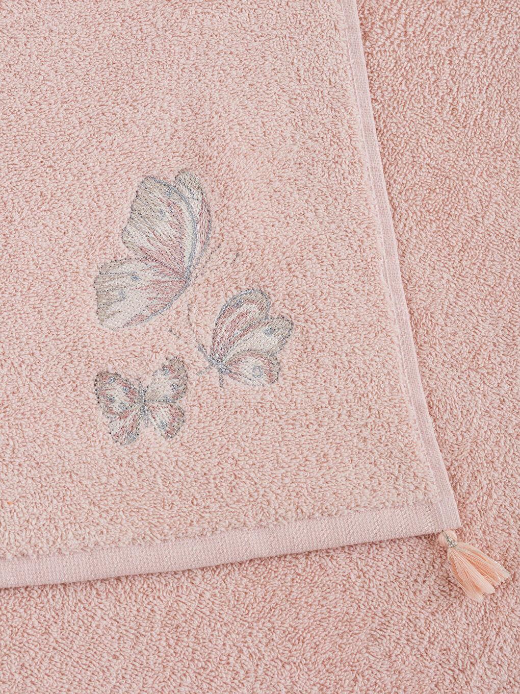 Pembe Kelebek Nakışlı Yüz Havlusu 50x80 cm-3