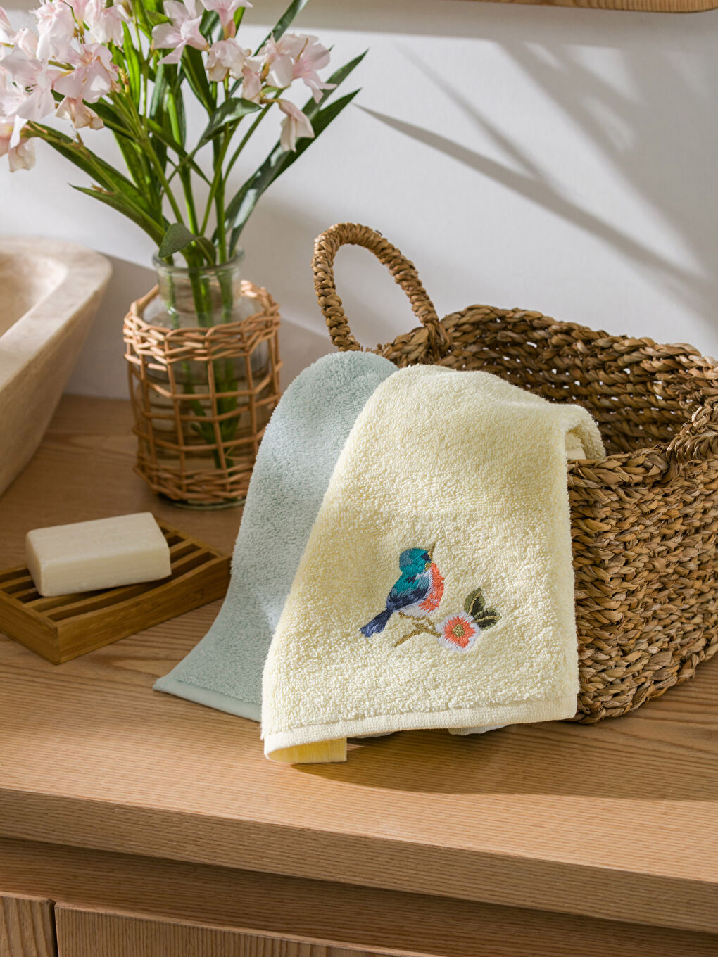 Sarı Dantel Detaylı Pamuklu El Havlusu 2'li 30x50 cm